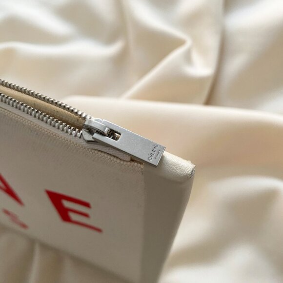 Celine "Made In" Canvas Clutch with Red Font. - Picture 7 of 14